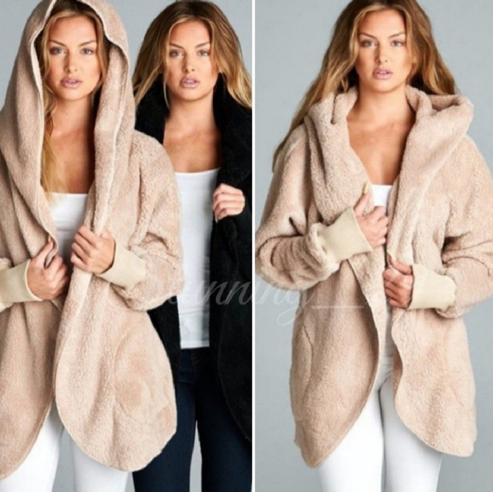 🆕️TAUPE  L/S  TEDDY  SHERPA HOODED JACKET